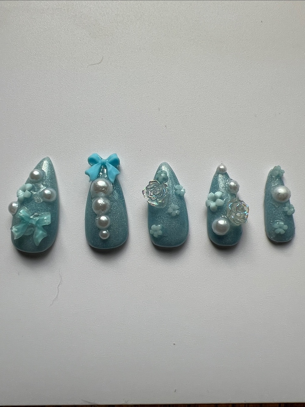 Blue Pearl & Bow Luxury Press-On Nails - Women Press-On Nails